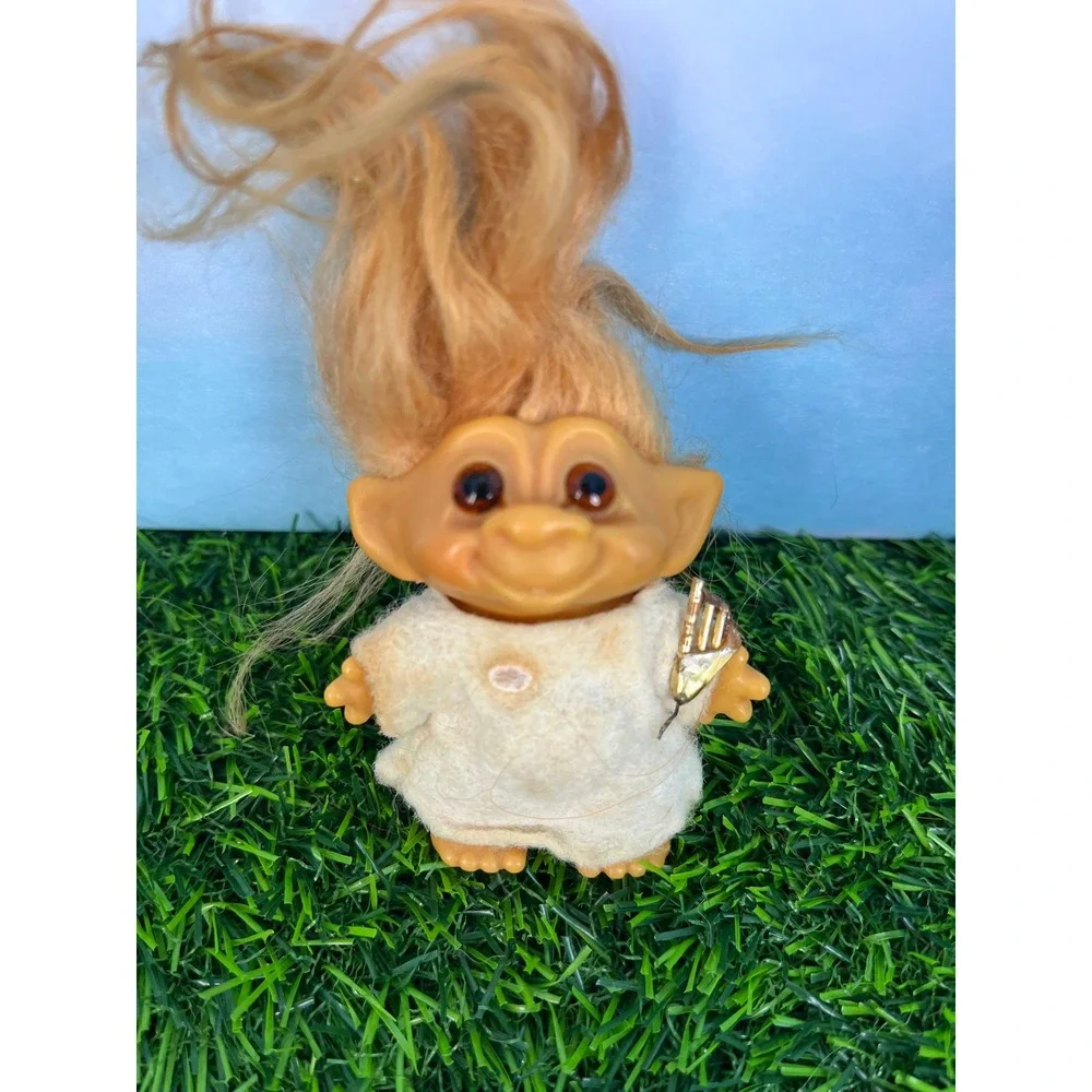 Vintage 60's Troll Doll Peach Hair White Tunic Collectible Toy 3 Inch